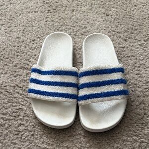 adidas Kids White and Blue Slide Sandals